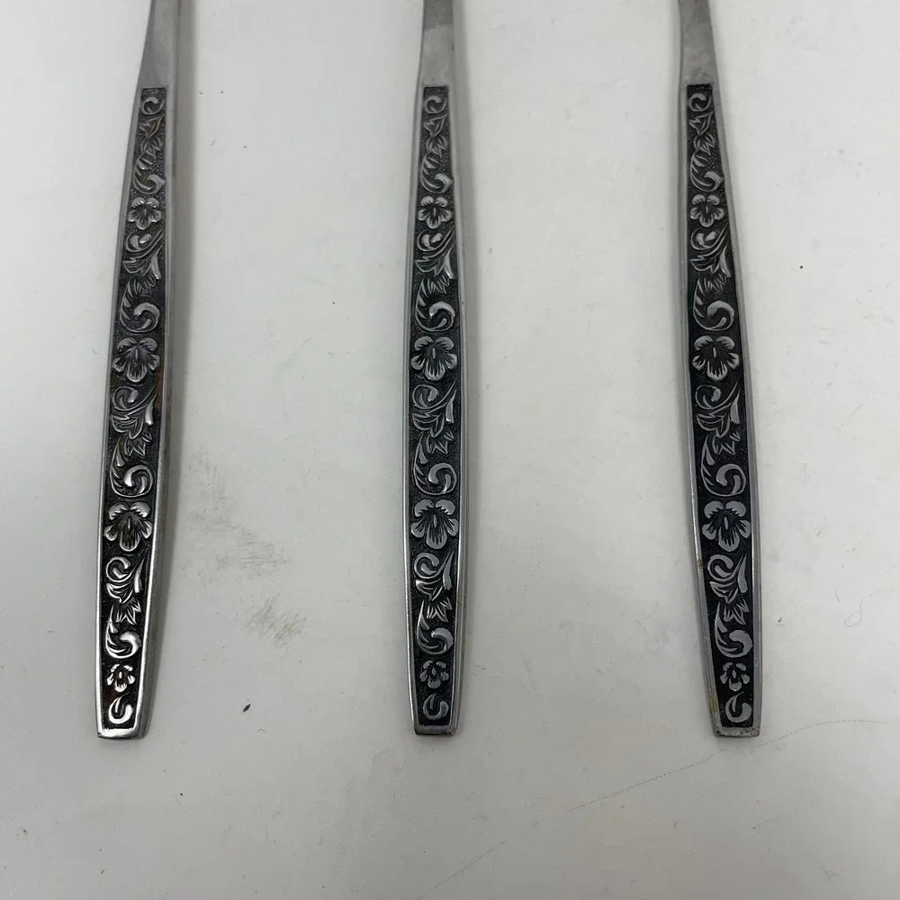 Northland Stainless Korea Floral Scroll Cocktail Seafood Forks Set of 3 Vintage